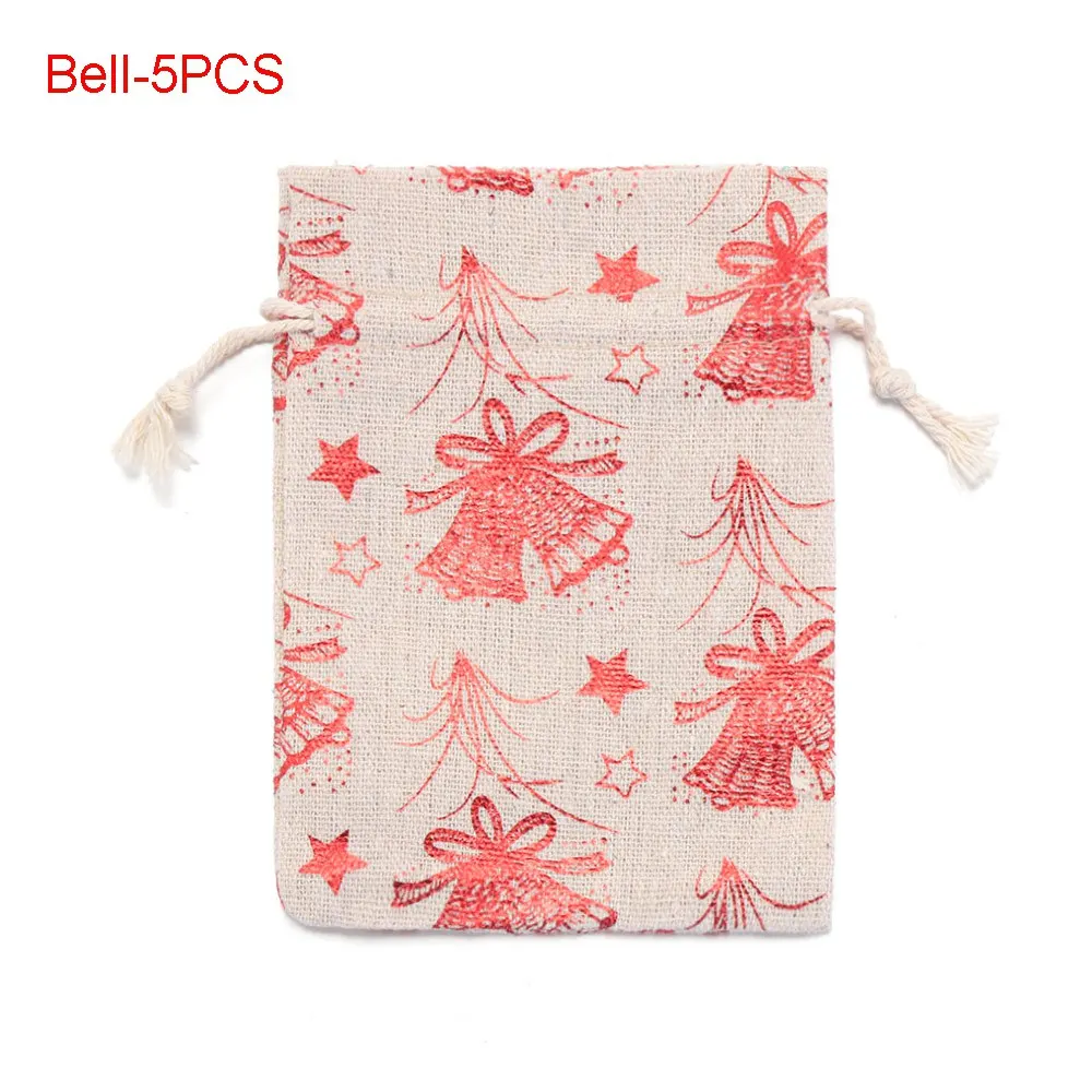 Bell-5PCS 1/5 шт, рождественские Винтаж натуральная Мешковина Подарочные мешки для конфет, Свадебный вечерние пользу мешок», «Лось», «Снежинка из натурального джута подарочная упаковка - Цвет: Bell-5PCS