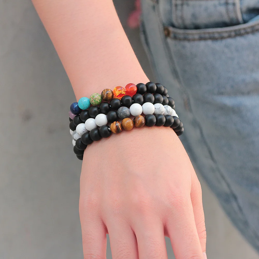 Оптовая продажа взрывов красочный браслет чакра Йога Энергия Черный матовый