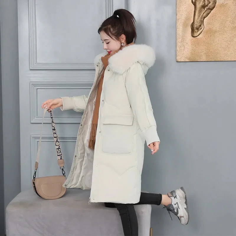 90% White Duck Down Jacket Long Female Winter 2021 New Korean Simple Fashion Hooded Down Jacket Women Warm Elegant Coat