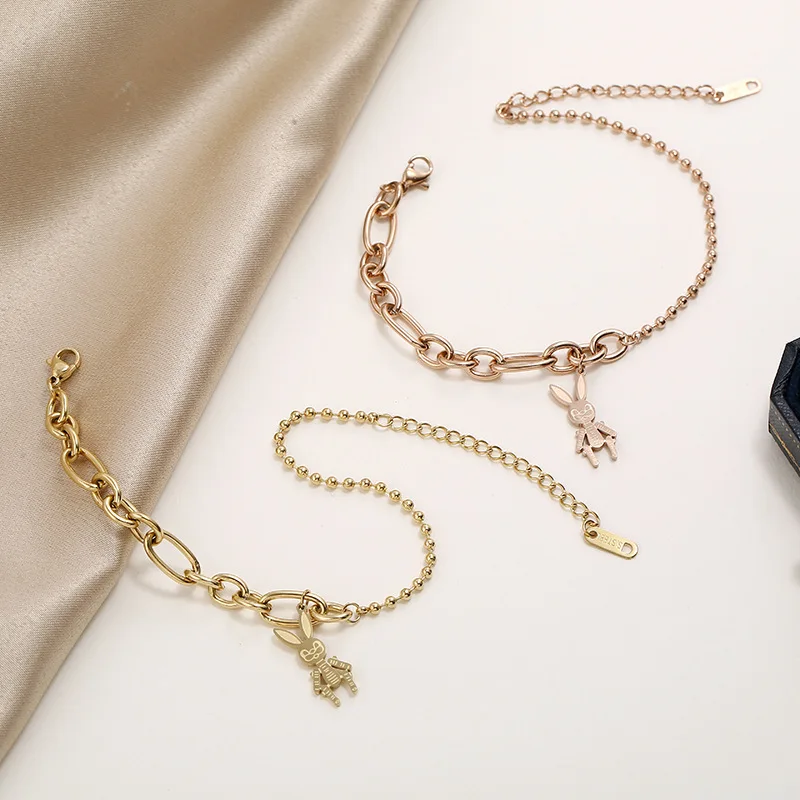 

Модные ювелирные изделия titanium стали браслеты из нержавеющей стали, Titanium розовое золото милый браслет с кроликом, не вызывает аллергии, не вы...