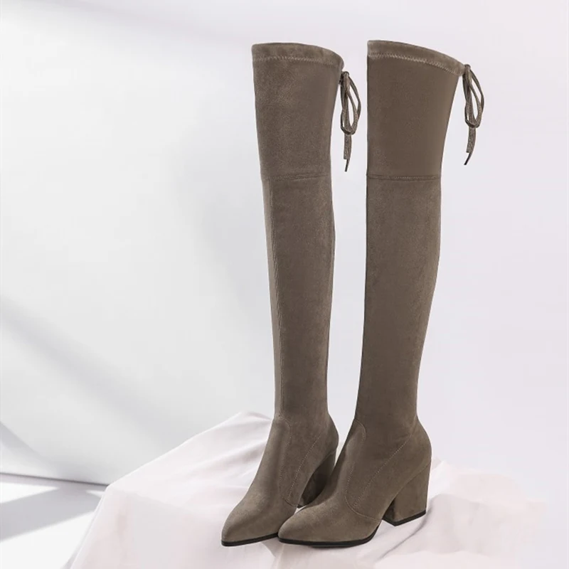 Эластичные сапоги до бедра из искусственной замши Женские Сапоги выше колена на
