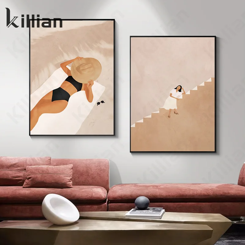 

Bohemian Holiday Style Pictures Canvas Painting Leaves Retro Pictures Abstract Nordic Posters and Prints Home Wall Art Decor