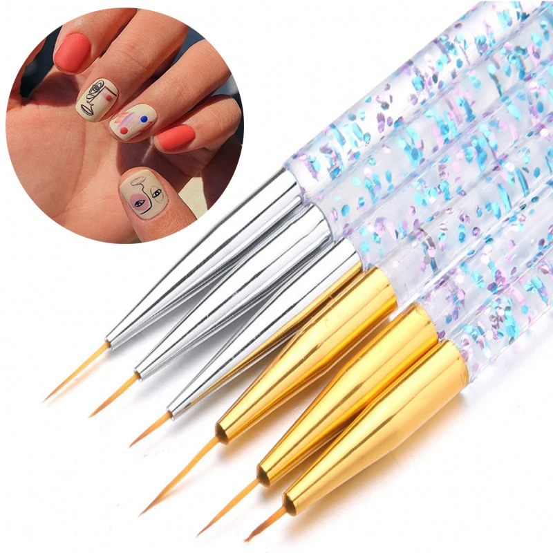 

3pcs Nail Art Acrylic Crystal Carved UV Gel Extension Liquid Powder French Carving Brush Stripes Drawing Lines Painting Pen Tool