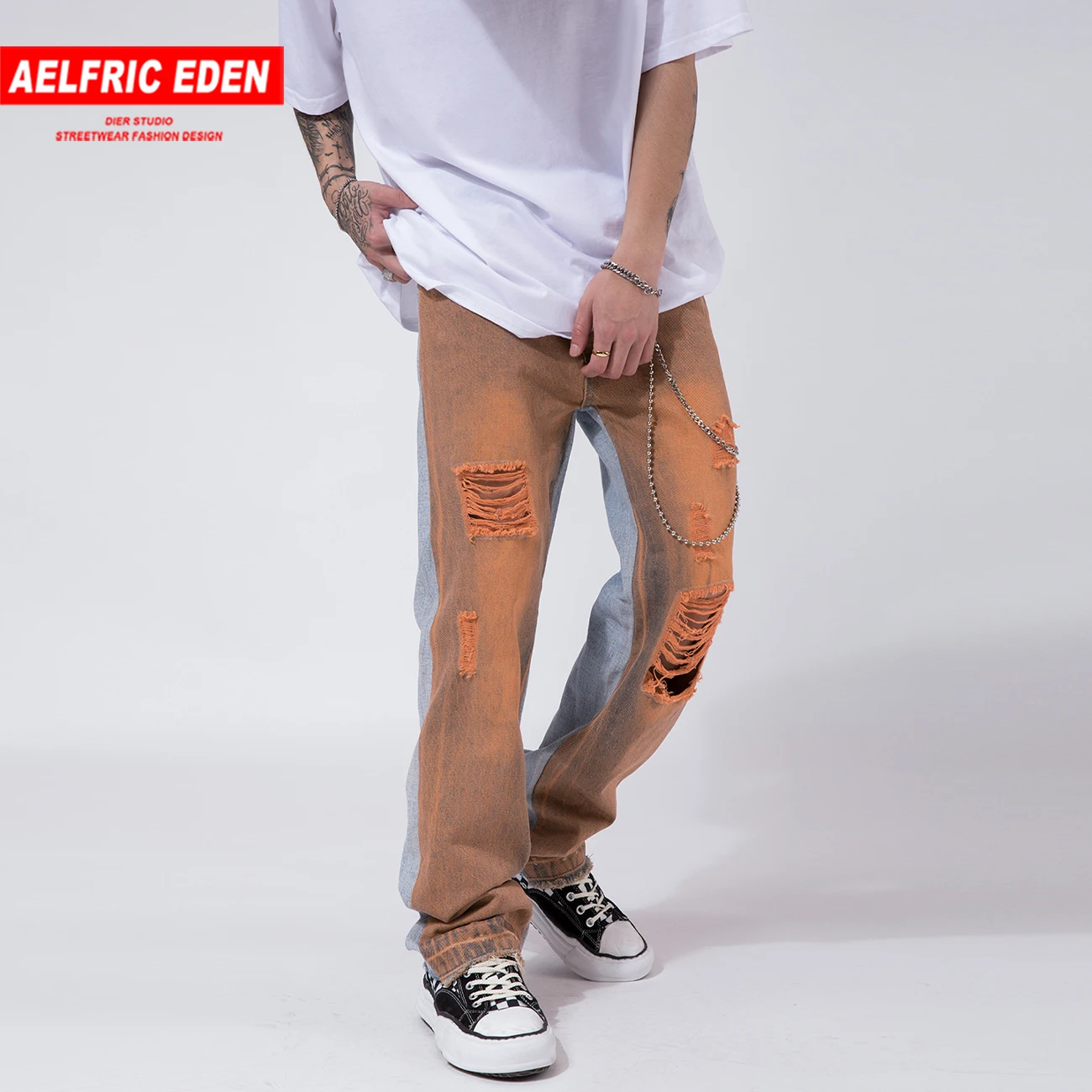 Хип хоп рваные потертые джинсы уличная одежда цветной блок 2020 Harajuku повседневные