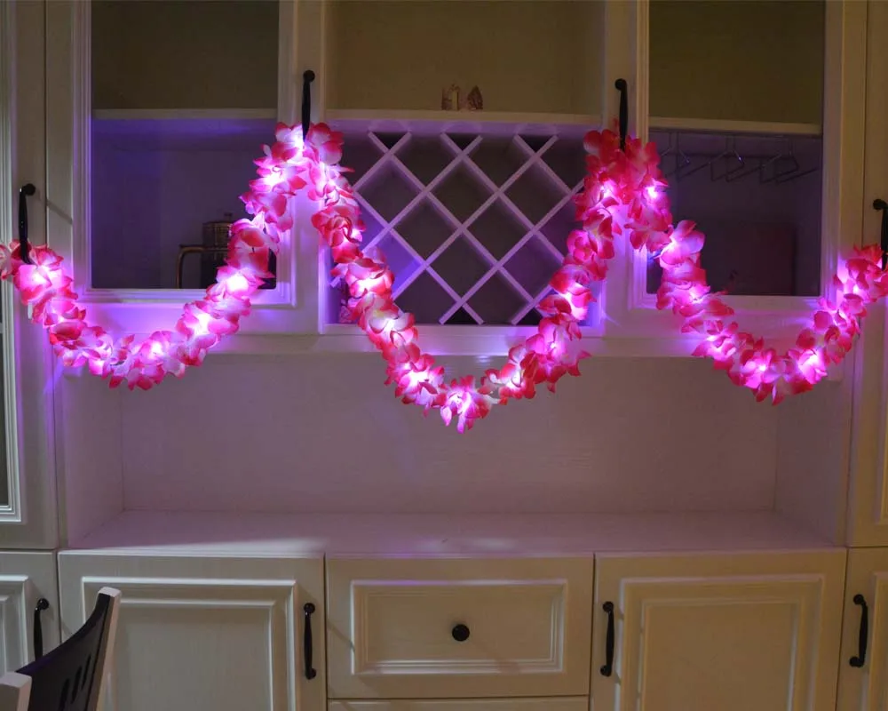

3M LED Light Luminous Hawaii Flower Hanging Garland Banner Bunting Wreath Leis Tropical Home Party Wedding Birthday Decoration
