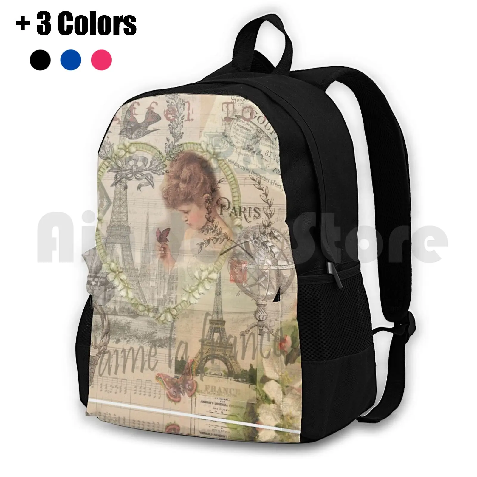 

Vintage Paris France Beautiful Eiffel Collage Outdoor Hiking Backpack Riding Climbing Sports Bag Doodlefly Paris France