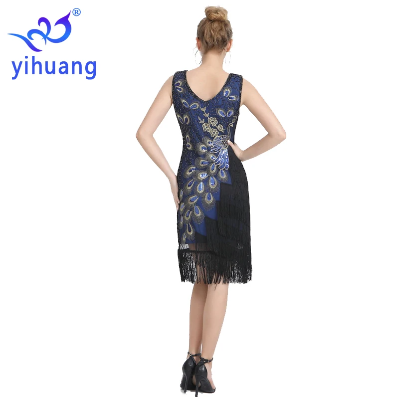 Женское платье в стиле арт-деко Great Gatsby винтажное с v-образным вырезом и бусинами