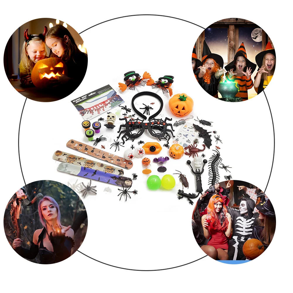 64Pcs Halloween Tricky Toy Set Play Tricks Supply Prank Toy Decorative Halloween Tricky Toy Set Playing Supply Prank