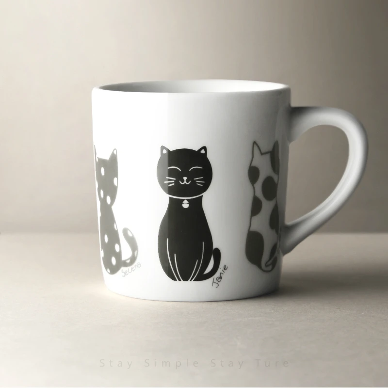 

White Gift Coffee Mugs Ceramic Creative Cute Espresso Travel Mug Cat Reusable Canecas Divertidas Kitchen Dining Bar EA60MK