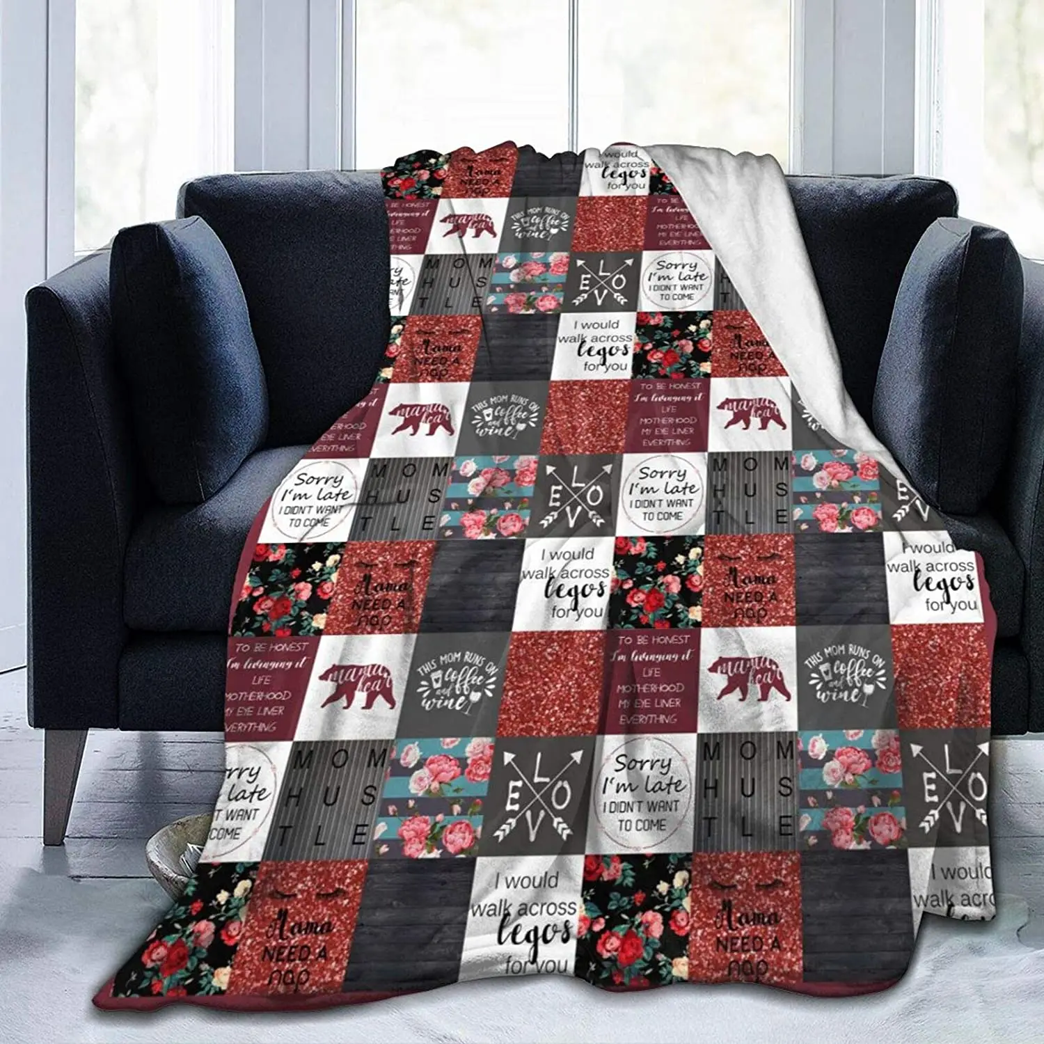 

Bed Blanket Mom Bear Love Mom Needs A Nap Throw Blankets for Couch Sofa Bed Comfort Warm Flannel Home Bed Blankets for Women