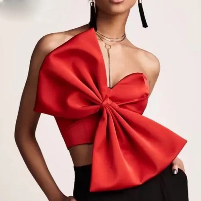 

ZCSMLL 2021 New Autumn Winter Fashion Temperament Korea Solid Color Sexy Bow Wrapped Chest Women Tops Tide PD121