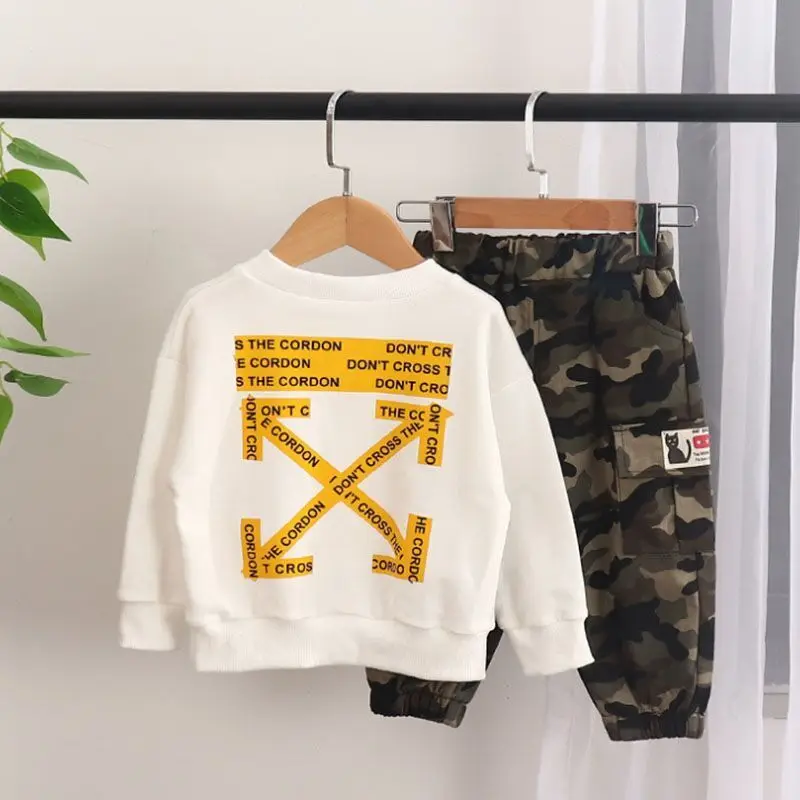 

Детская Хлопковая Спортивная одежда на весну и осень, детская одежда, пуловер для маленьких мальчиков, свитер, камуфляжные брюки, 2 шт./компл....