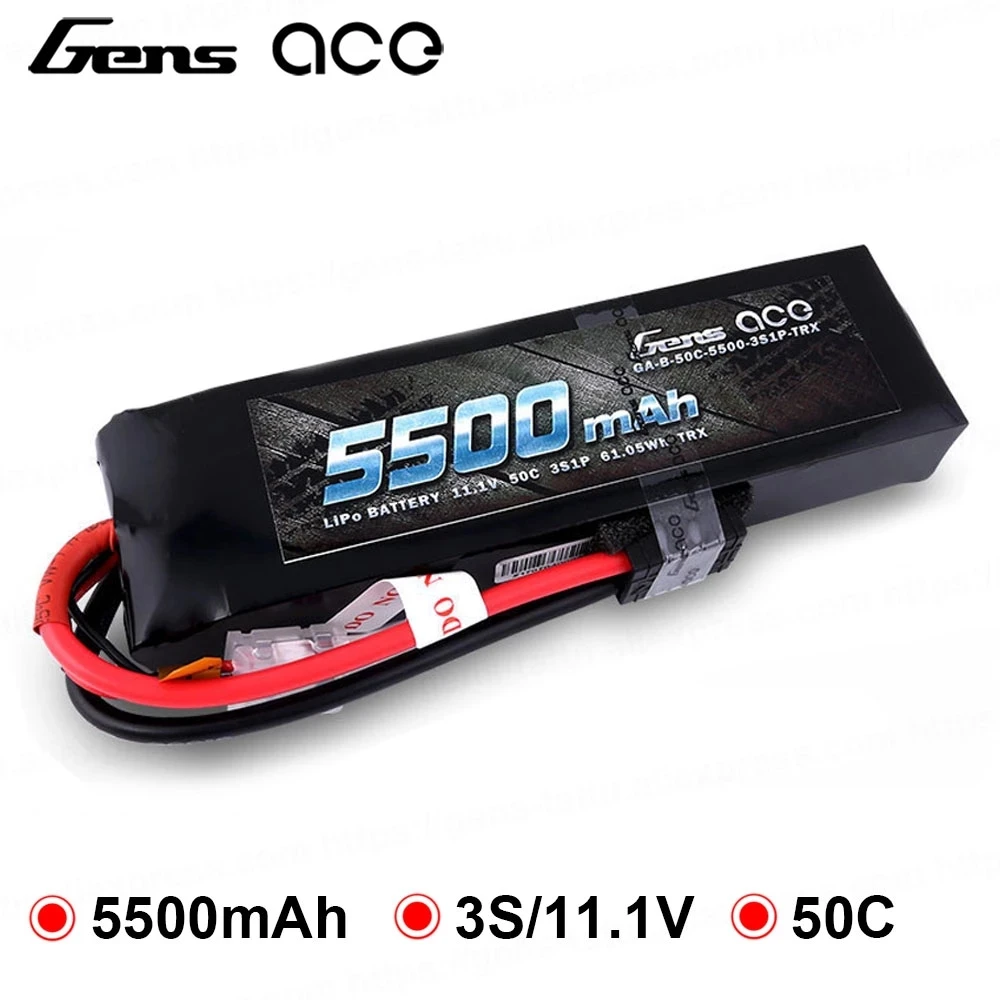 Gens ace-Paquete de bater&iacute;a de 5000mAh, 5500mAh, 11,1 V, 3S, 50CLiPo, con Deans y conector XT60 para coche teledirigido Traxxas 1/10 1/8-0