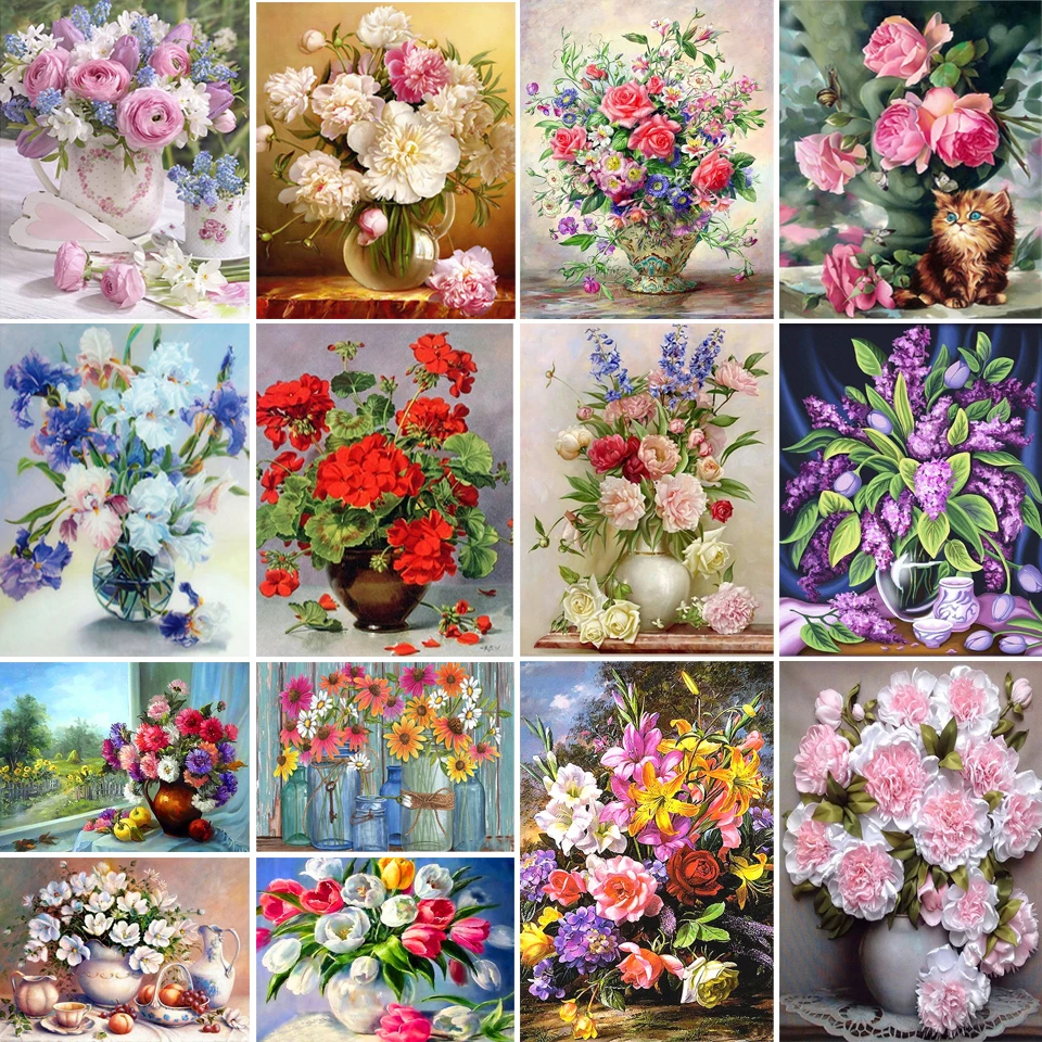 5D DIY Diamond Painting Flower Full Square/Round Diamond Embroidery Vase Rose Rhinestone Mosaic Cross Stitch Kit Decoration Gift