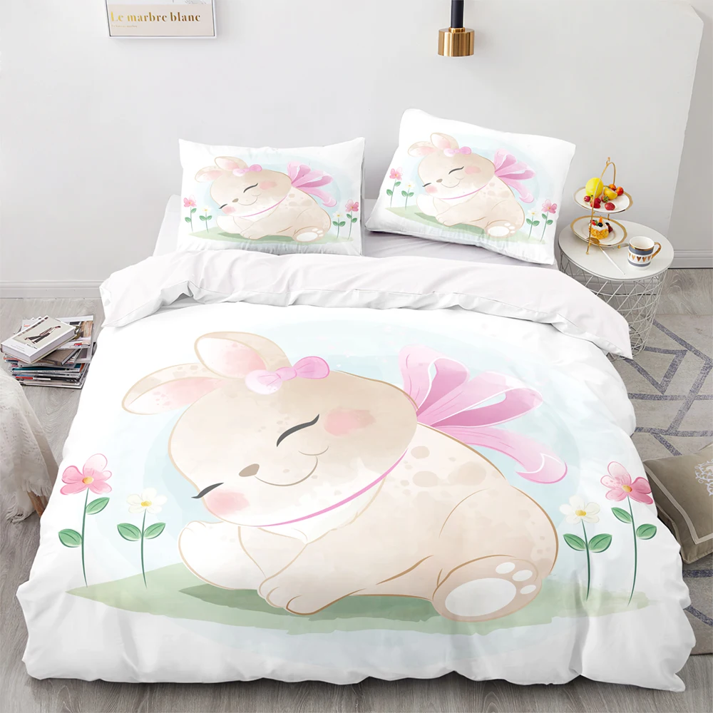 

Happy Rabbit Pattern Duvet Cover 200x200 With Pillowcase,210x210 Quilt Cover,Blanket Cover,Cartoon Style Bedding Set