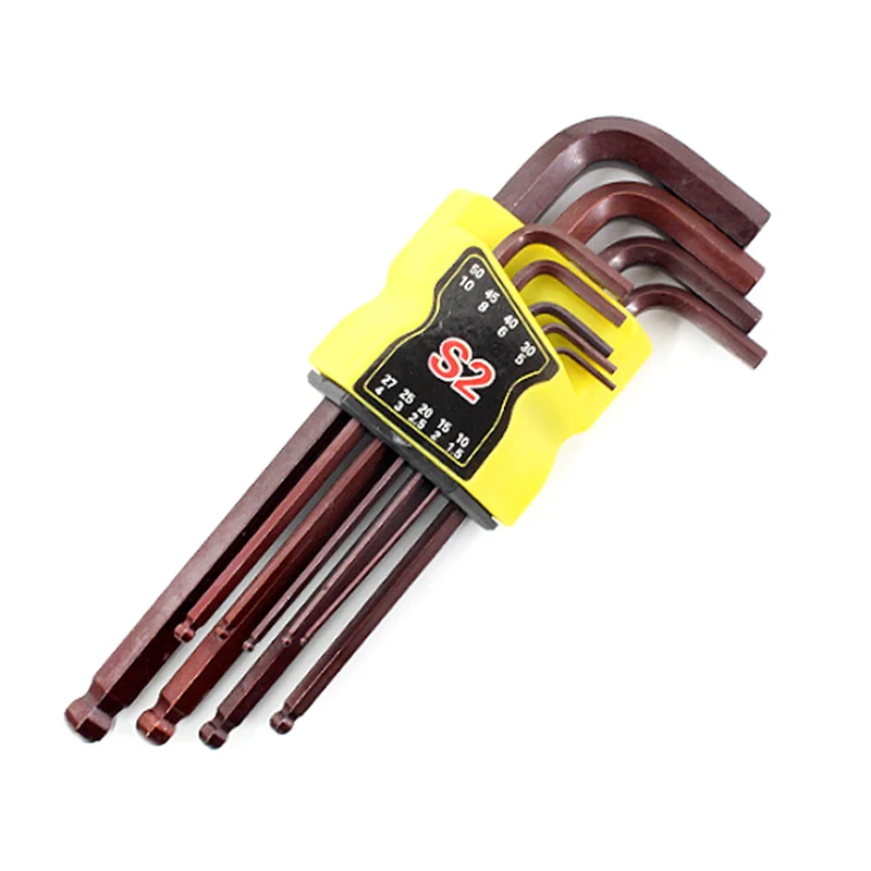 9PCS ball head hex wrench tool set bronze S2 mirror matte CRV metric L-type 1.5-10torque high hardness repair | Инструменты