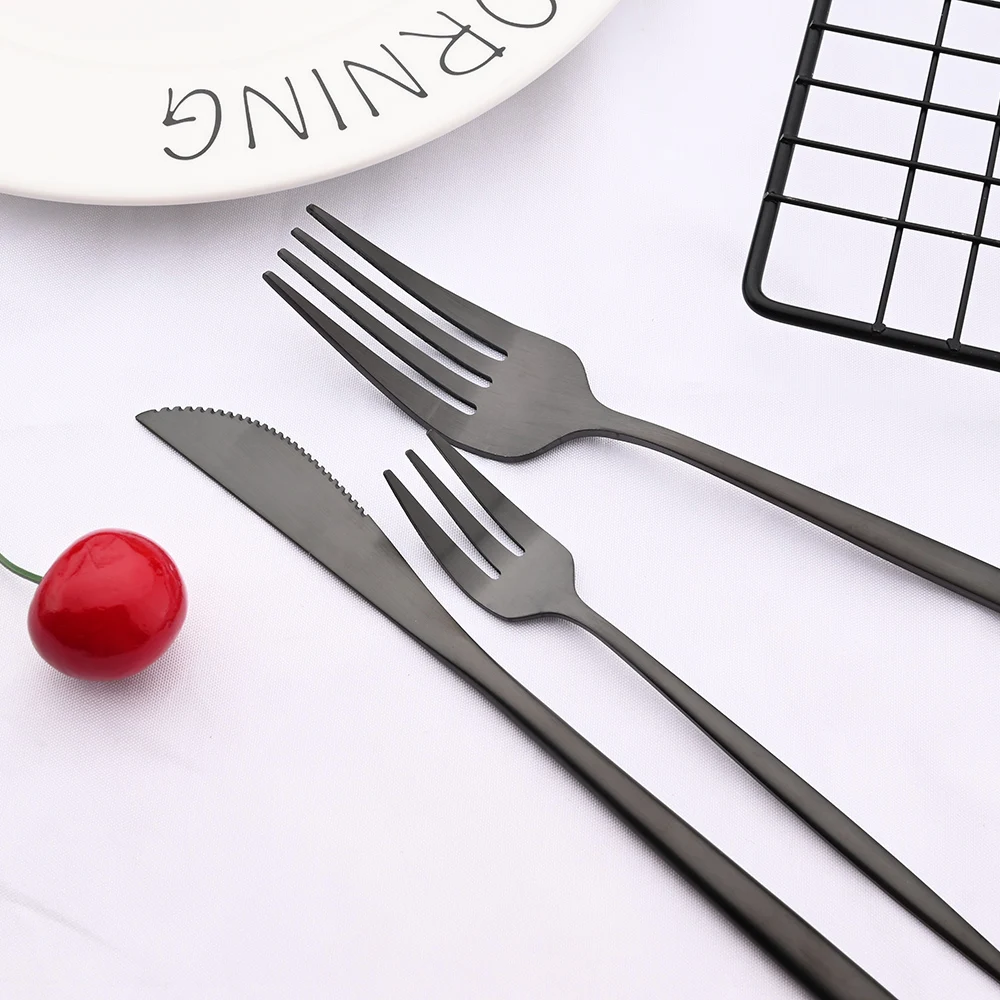 Набор столовых приборов из нержавеющей стали матовая черная и Золотая ложка