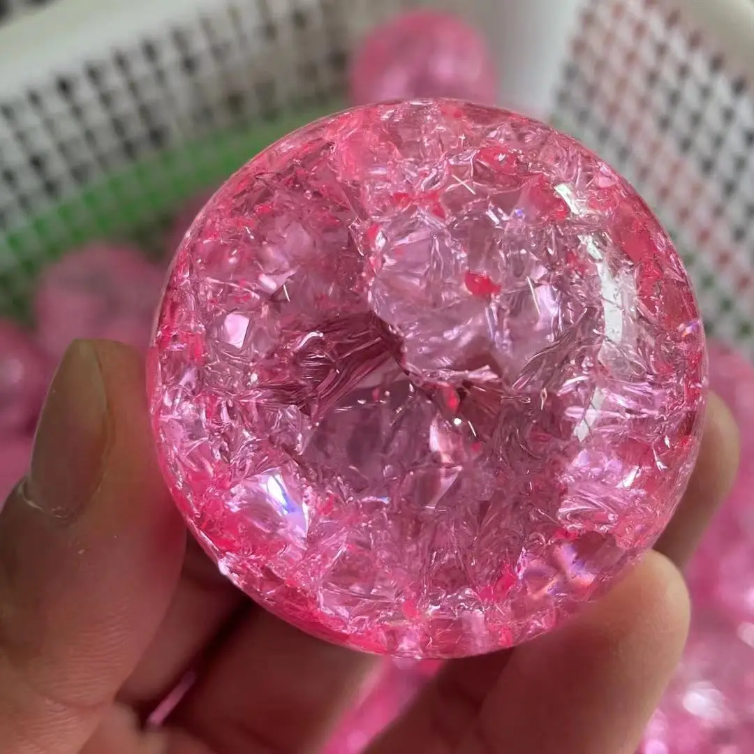 

1pcs Beautiful pink Angel Glass Feng Shui gem ball ice crack ball home garden decoration