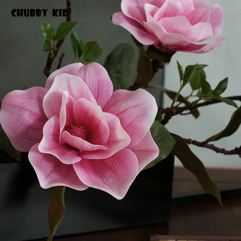 

Real touch artificial Magnolia flower arrangements fake ikebana wedding latex orchid with Wrought iron frame suit