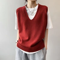 knitted sweater vest womens 2021 spring new college style v neck loose slouchy sleeveless cantilevered oversized pullovers