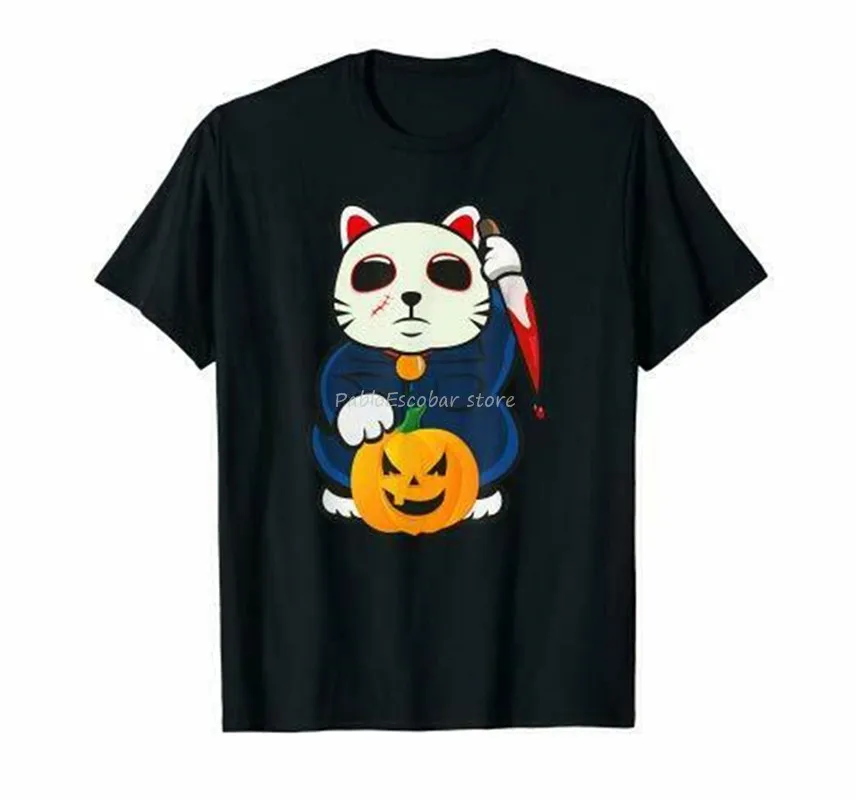 Милый костюм Maneki Neko & Pumpkin на Хэллоуин забавная черная футболка S 3Xl летняя с