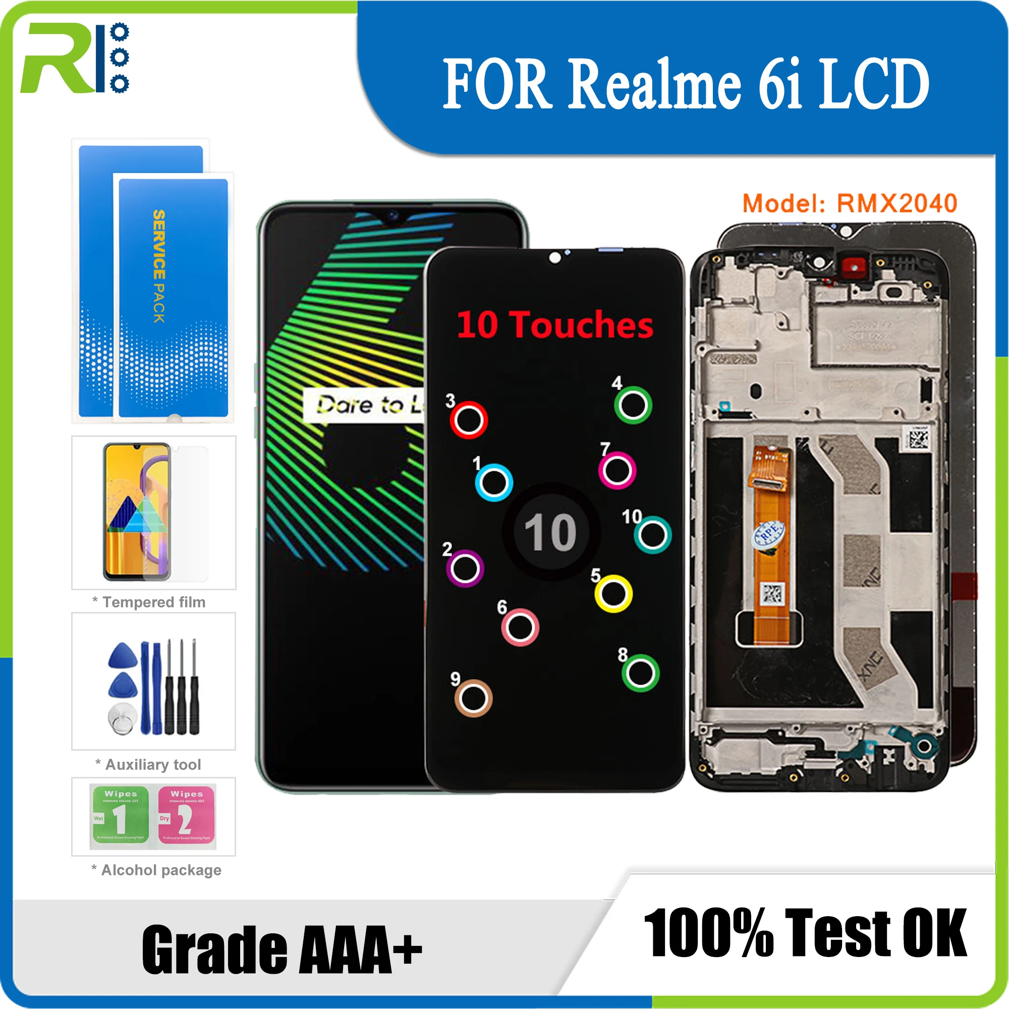 

Оригинальный ЖК-дисплей для Realme 6i RMX2040, 10 дюймов, экран на экран, с рисунком Rahmen для Realme 6 ich 6i, дисплей на Тоте, пиксель