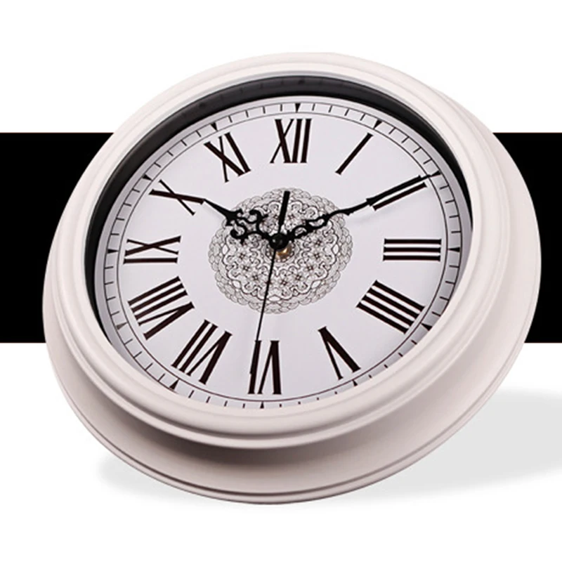 

12-Inch Silent Non-Ticking Round Wall Clocks, Decorative Vintage Style Roman Numeral Clock Home Kitchen/Living Room/ Bedroom (Wh