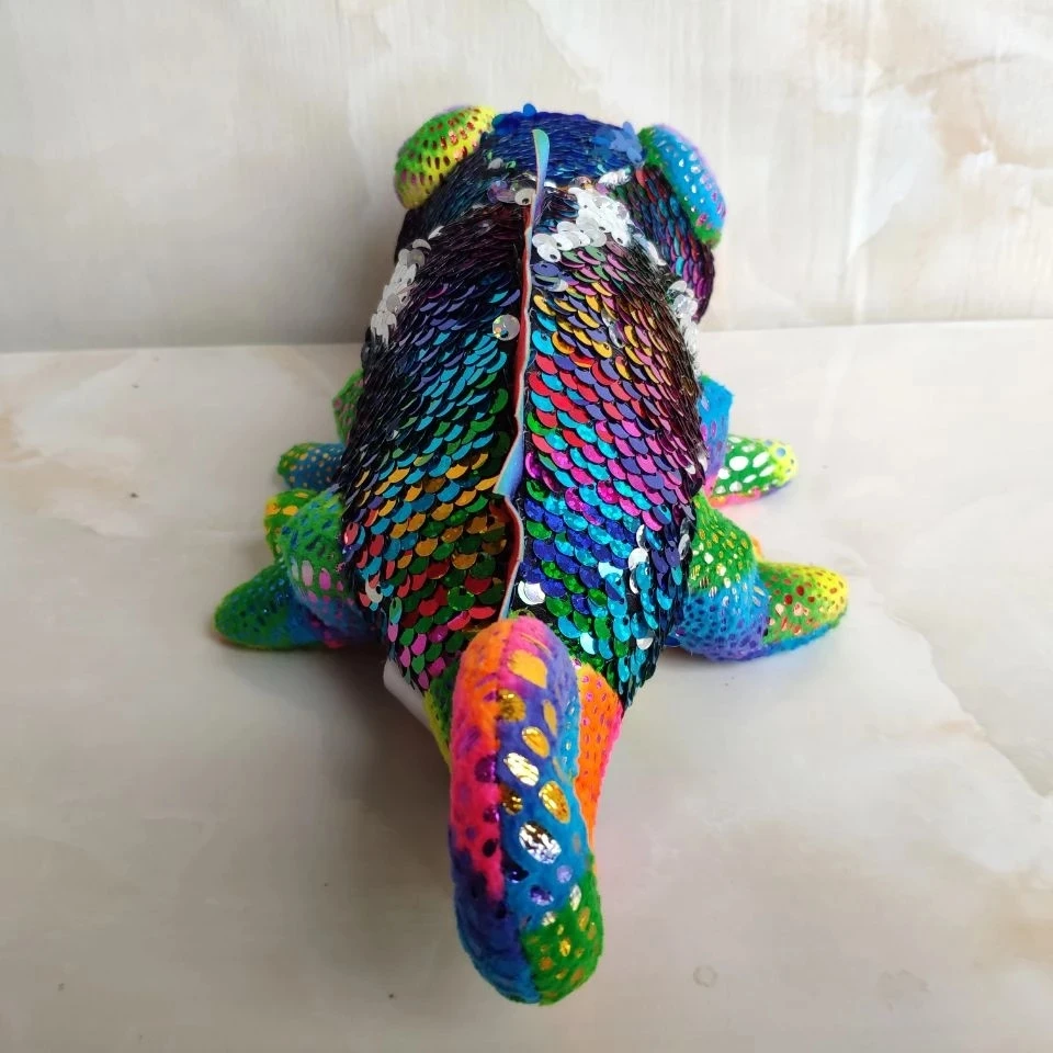 

23CM Ty Big Eyes Reversible Sequins Multicolored Chameleon Lizard Lifelike Soft Stuffed Animal Doll Toy Christmas Birthday Gift