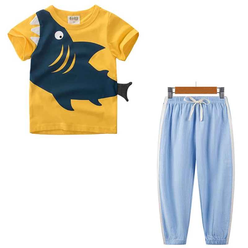 

Boys Tshirt Cotton Fabric Girls Tee Chlidren Clothes Casual Suit Kids pants From 2-9 Years