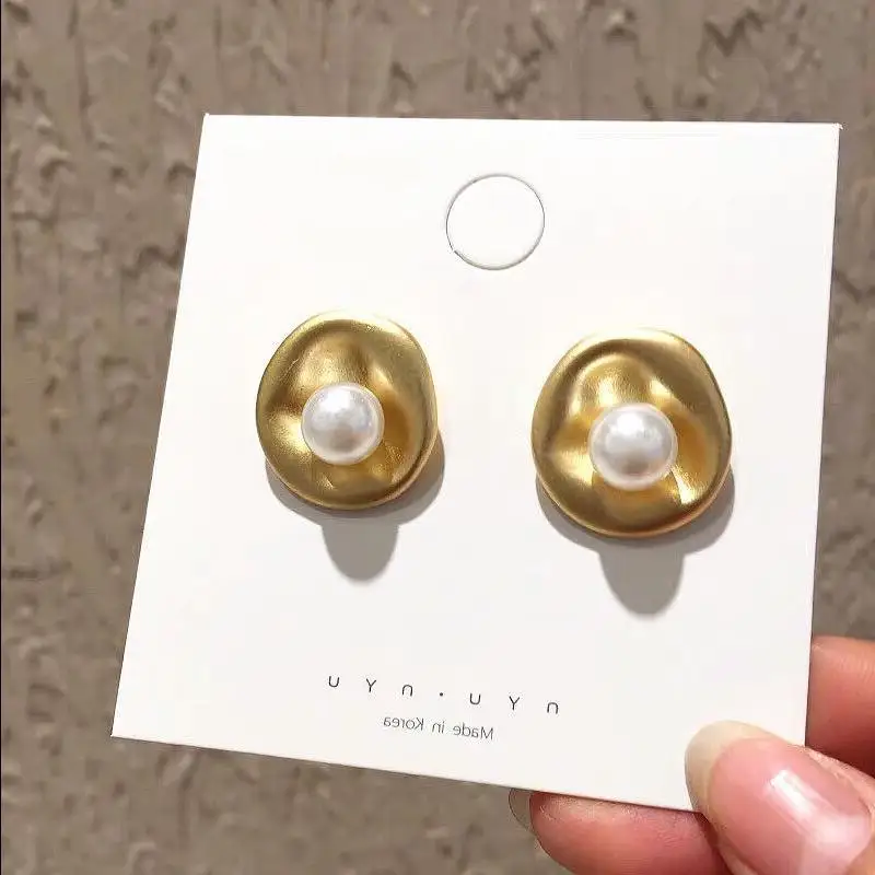 Fashion Simulated Pearl Stud Earrings for Women Gold Irregular Round Party Office Lady Jewelry Gifts | Украшения и аксессуары
