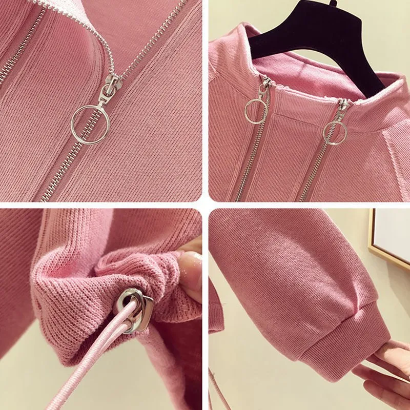 

2020 Women Sweater New Half Zipper Autumn Loose Collar Pullover Drawstring Waist Hoodies Large Size Casual