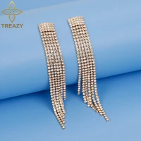 treazy goldsilver color rhinestone crystal long tassel earrings for women bridal drop dangling earrings brincos wedding jewelry