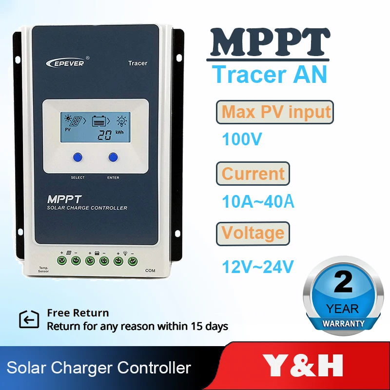 

Контроллер заряда солнечной батареи EPever MPPT 40A/30A/20A/10A, ЖК-Регулятор солнечной батареи с черной подсветкой для свинцово-кислотных литий-ионны...