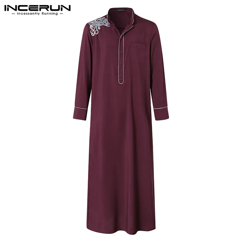 

Men Islamic Arabic Kaftan Embroidery Elegant Muslim Jubba Thobe Stand Collar Long Sleeve Robes Caftan Men Clothes INCERUN S-5XL