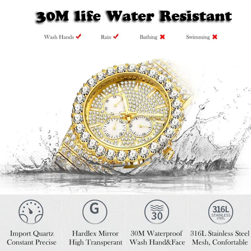 

MISSFOX New Luxury Stainless Steel Men Watch Design Brand Gold Men Watches Silver Watch Men 30M Waterproof Casual Business Clock