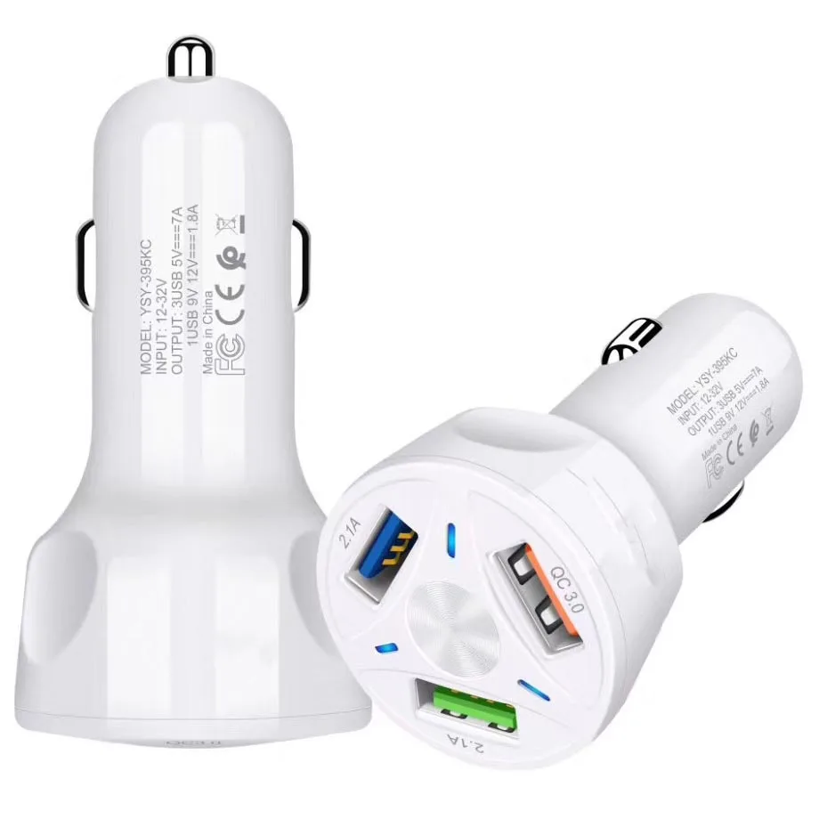 White AIXXCO 3 порта USB Автомобильное зарядное устройство Quick Charge 3,0 Быстрая автомобильная прикуриватель для samsung huawei Xiaomi iphone автомобильное зарядное устройство QC 3,0 - Тип штекера: White