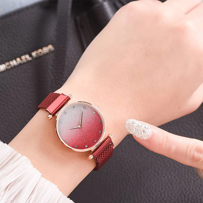 

Women Quartz Watch Starry Sky Series Watch Round Dial Alloy Mesh Band Watches TC21