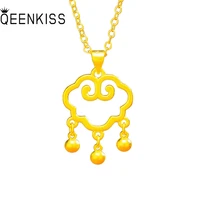qeenkiss pt565 fine jewelry wholesale fashion baby kids birthday gift long life safety lock 24kt gold pendant charm no chain