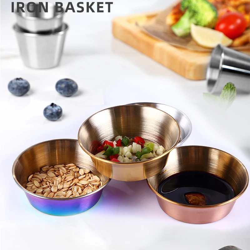 

Kitchen Cutlery Stainless Steel Seasoning Dish Size Number Golden Sauce Restaurant Snack Plate Small Cups And Bowls Tableware
