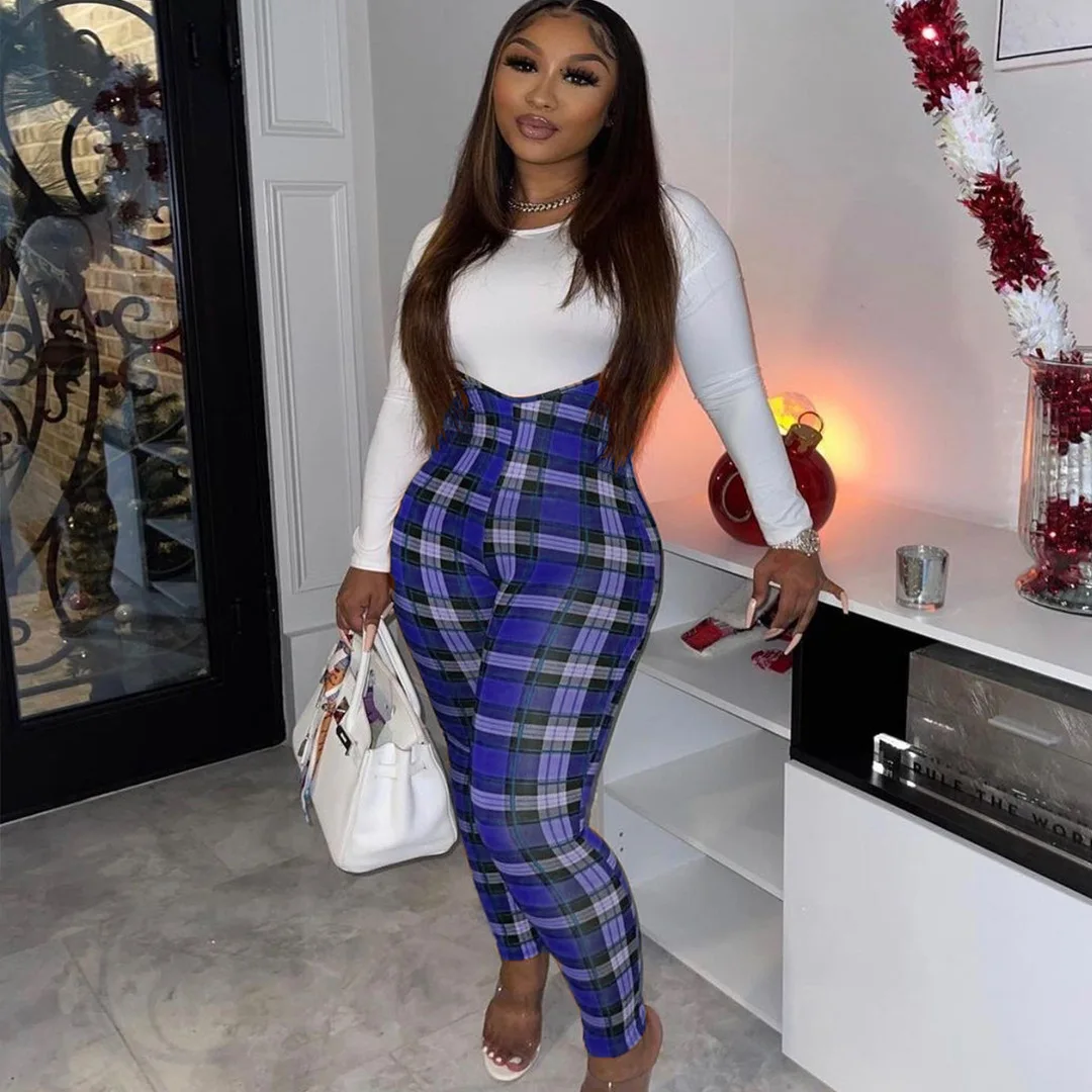 

Chocomist Two-piece Sexy Skinny Plaid Women Pant Set Cl6101