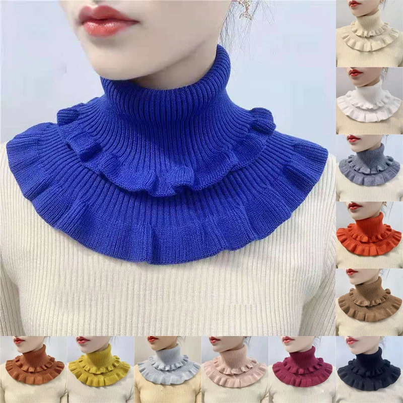 

Winter New Warm Knitted Fake Collar Scarf Wooden Ear Women Turtleneck Elastic Knitted Fake Collars Windproof Detachable Scaf