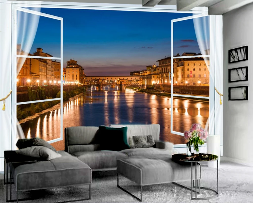 

Romantic 3d Landscape Wallpaper Beautiful City Scenery Outside the Window 3D Wallpaper Custom 3D Photo Wallpaper Home Decor