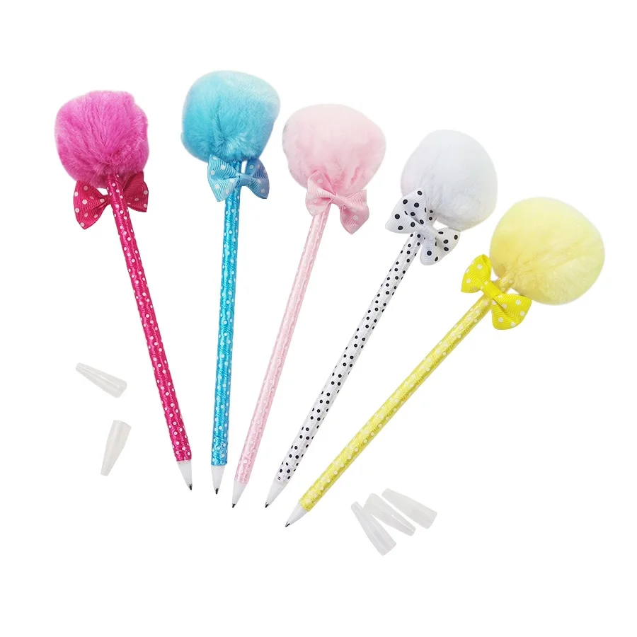 36 шт./лот точечная шариковая ручка с бантом и Плюшевым Мехом Ленточные шариковые