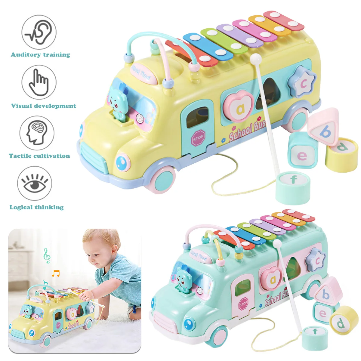 

Музыкальный автобус, игрушка для детей 12 + месяцев, пианино, автобус, игрушки, музыкальное развитие, Пуш, детская игрушка, обучающая игрушка с...