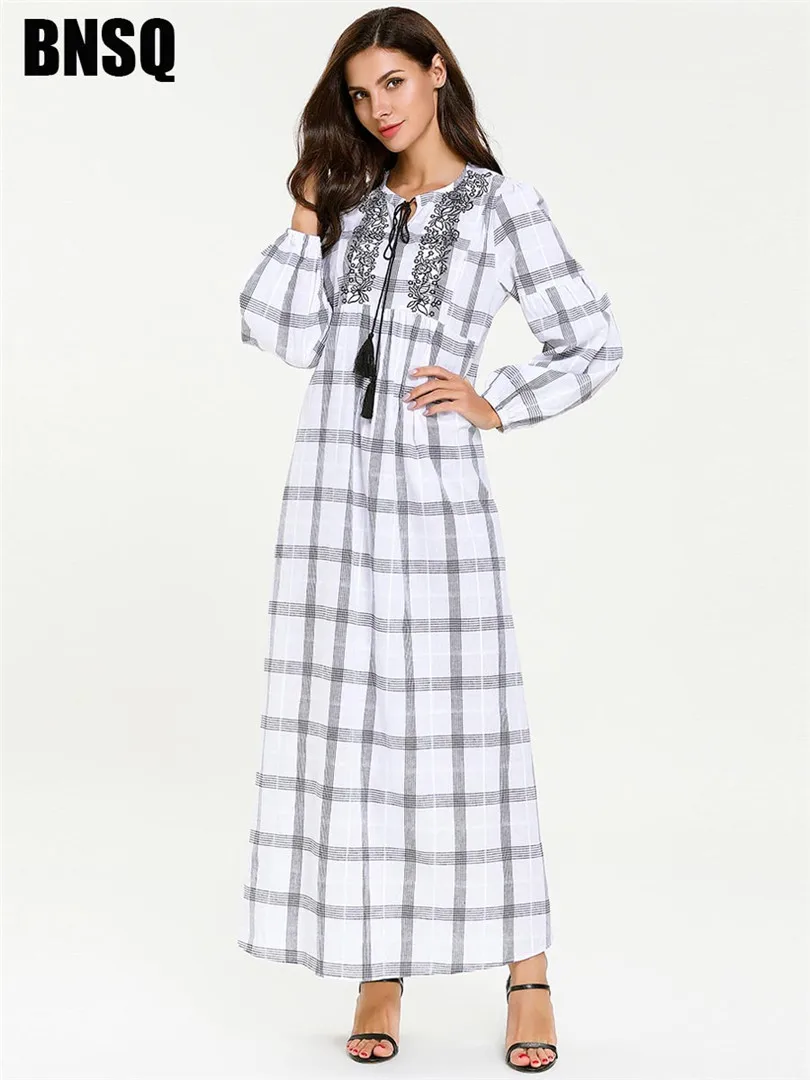 Особый дизайн женское платье в белую полоску Национальный халат Исламская