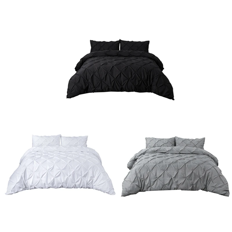 

Bedding Set Include Handmade Twisted Geometry Plain Quilt Cover and 2 Pillow Case Black White Grey Simple Quilt Case(Queen King)