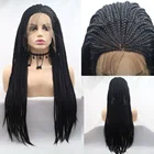 Sylvia Черный Синтетический Плетеный парик спереди, длинный косички, парик с волосами ребенка, термостойкий, африканская косичка, прическа для косплея
