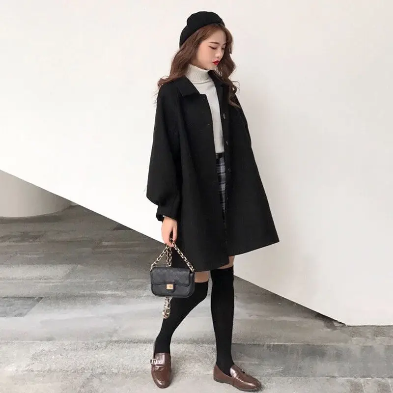 

2020 Korean -Style Woolen Coat Women 's Thick Mid-Length Cute Woolen Overcoat for Autumn and Winter Large Size
