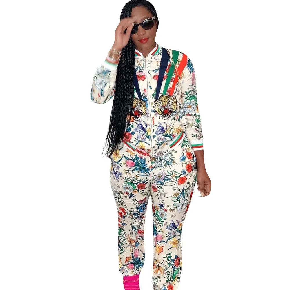 Casual print lady set zipper full sleeve coat and long pants two piece autumn clothing casual outfit DMN039 | Женская одежда