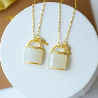 hetian jade necklace female white jade small lock jade pendant s925 sterling silver clavicle chain female simple temperament for